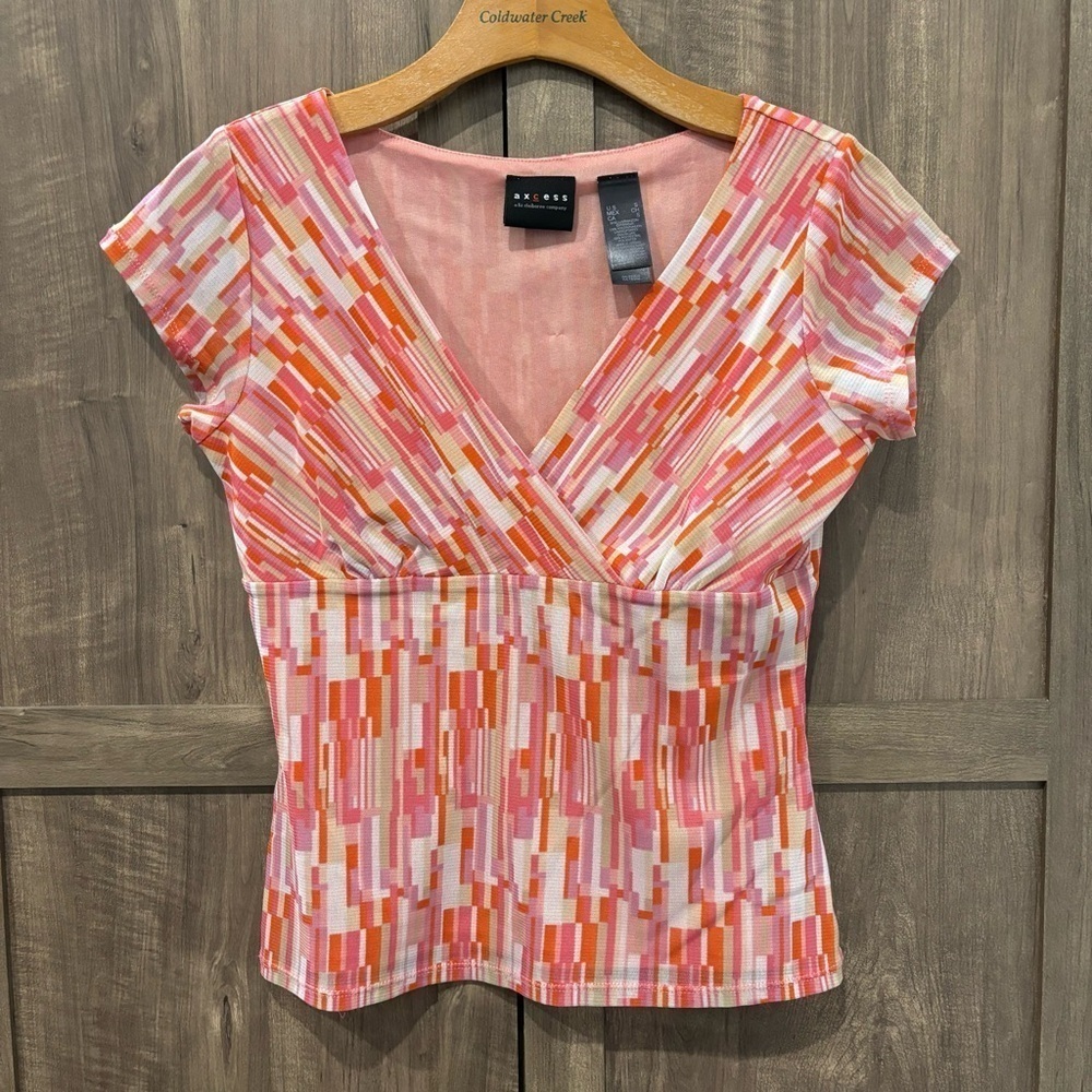 Y2K Top Babydoll Axcess Liz Claiborne V Neck‎ Cap Sleeve